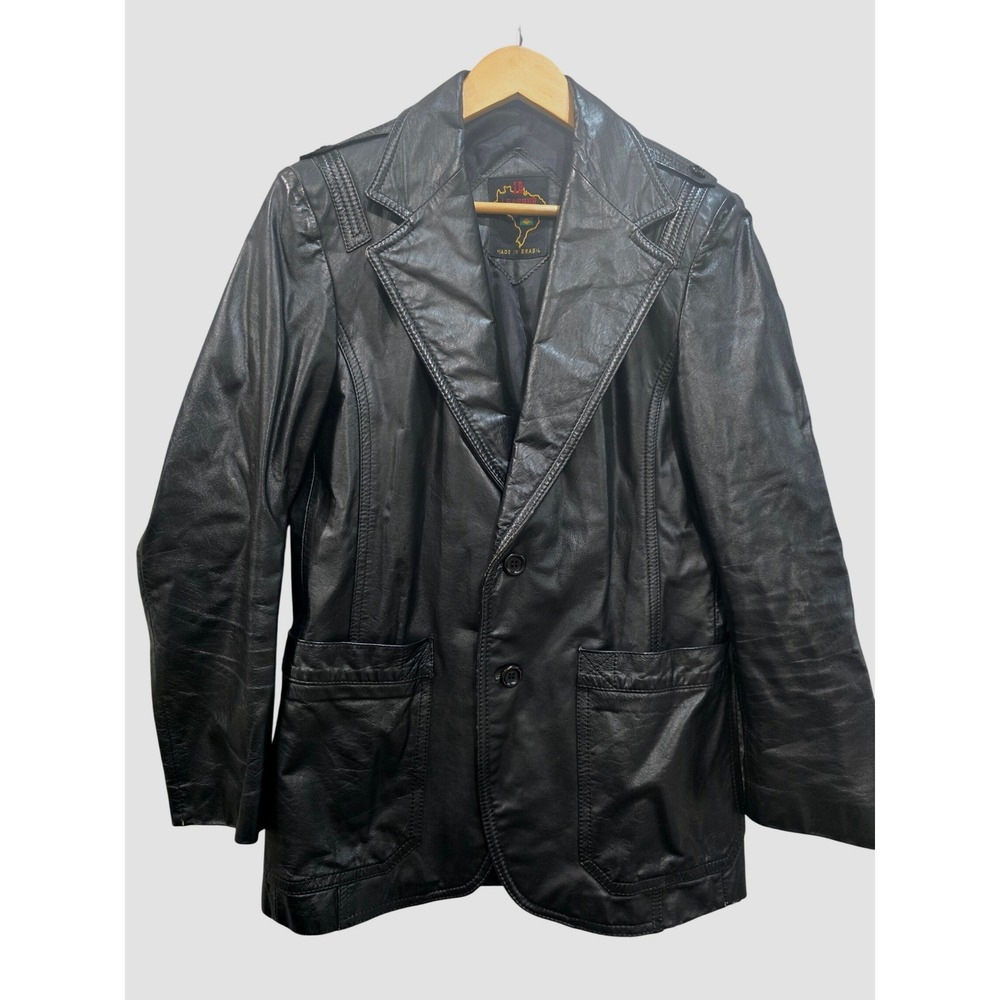 JB Leather Corp Vintage 1980s Black Leather Jacket Made in Brazil Mens 40‎